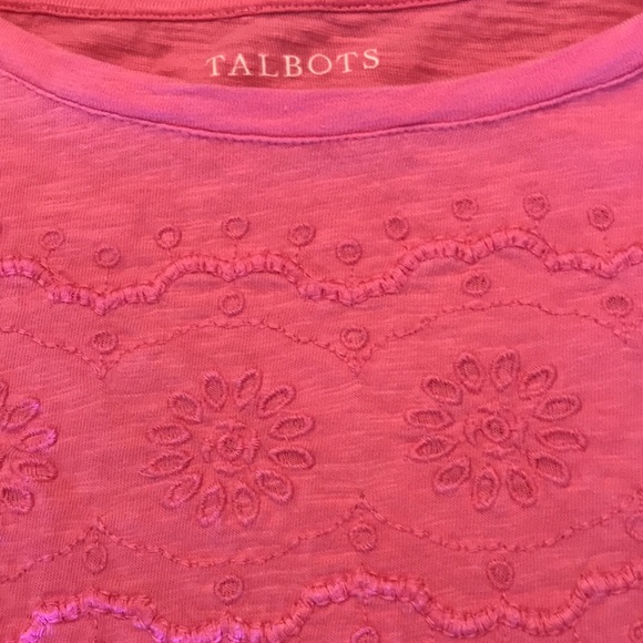 Talbots XL 100% Cotton Pink Short Sleeve Top w/Embroidery Design - Picture 2 of 8